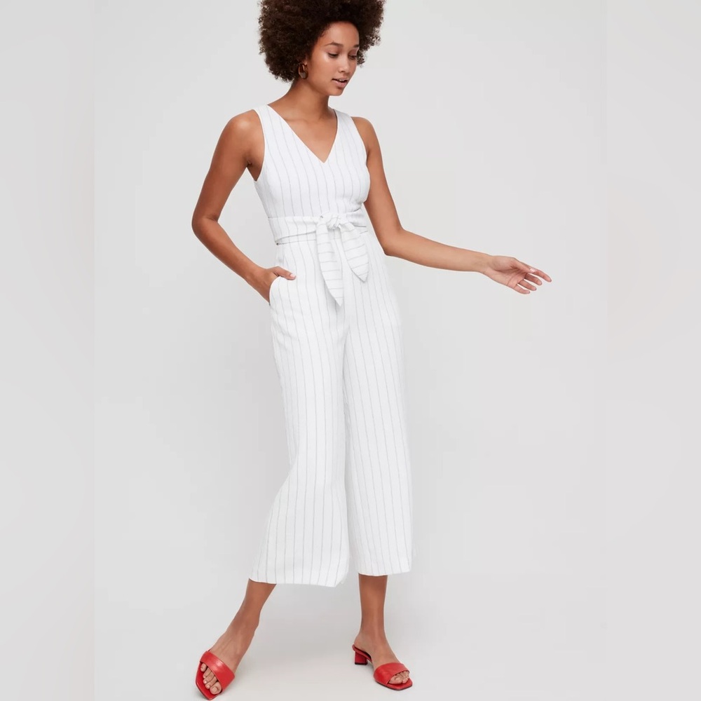 Aritzia Wilfred White Striped Jumpsuit